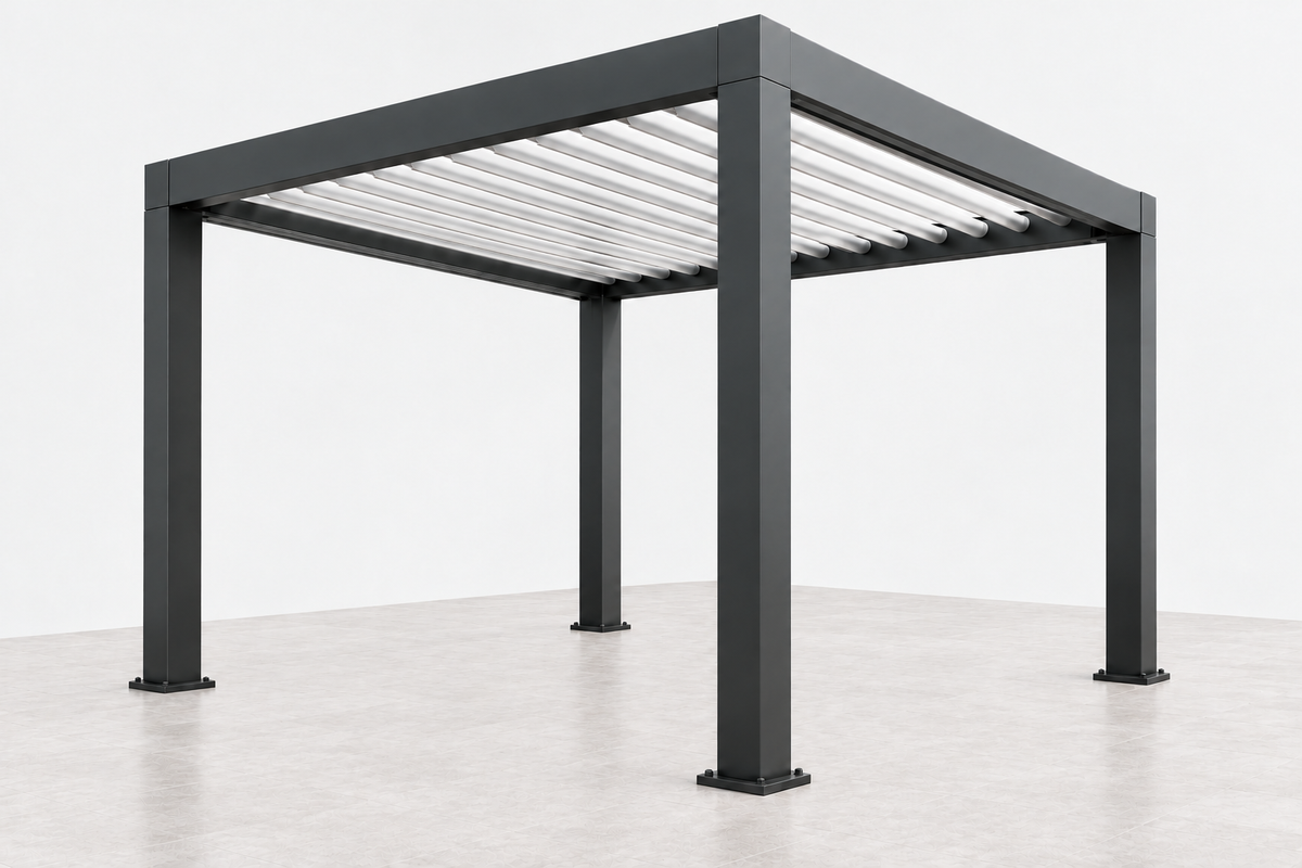 Modern freestanding pergola with planters