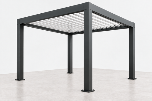 Freestanding anthracite aluminium pergola with louvre roof